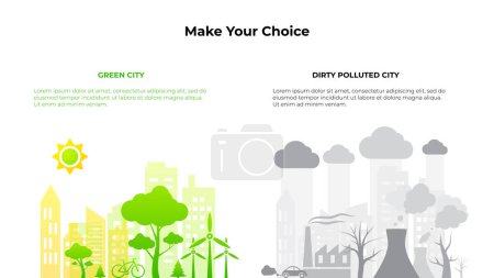Téléchargez les illustrations : Concept de ville polluée propre et sale. Infographie écologique. - en licence libre de droit