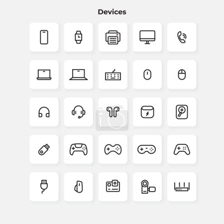 Illustration for Office devices line icons collection. Thin outline icons pack. - Royalty Free Image