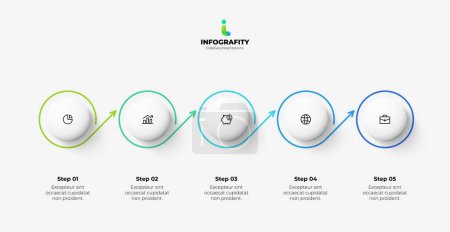 Illustration for Thin lines with 5 options. Horizontal progress infographic. Concept of five steps of business timeline. - Royalty Free Image