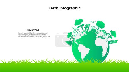 Illustration for Ecosystem green city on the world infographic. Ecology sustainable development friendly concept. - Royalty Free Image