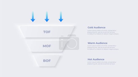 Illustration for Neumorphism sales funnel infographic. Illustration of cold, warm and hot audience. - Royalty Free Image