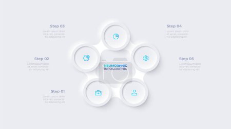 Illustration for Metaball with five circles in the shape of a pentagon. Cycle infographic template with 5 options. - Royalty Free Image