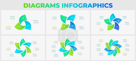 Illustration for Set of infographic presentation slides. Abstract cycle diagrams for business information visualization. - Royalty Free Image