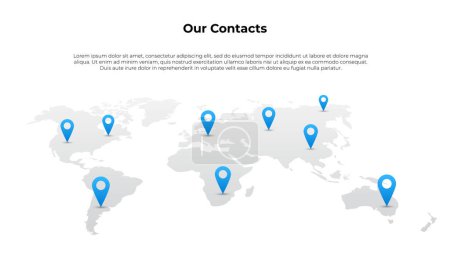 Illustration for Illustration for a slide with contacts and branches around the world. - Royalty Free Image