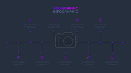 Illustration for Dark neumorphism infographic timeline. Template of development process. - Royalty Free Image