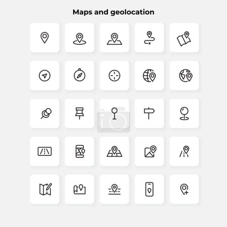 Illustration for Maps and geolocation line icons set. Pointer, GPS, travel, compass and other elements. - Royalty Free Image