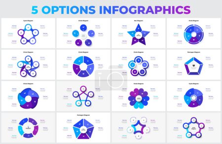 Illustration for Big set of vector pentagons, circles, arrows and abstract elements for cycle infographic with 5 options. - Royalty Free Image