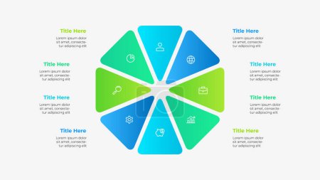 Illustration for Octagon diagram divided into 8 options or steps. Cycle infographic template. - Royalty Free Image
