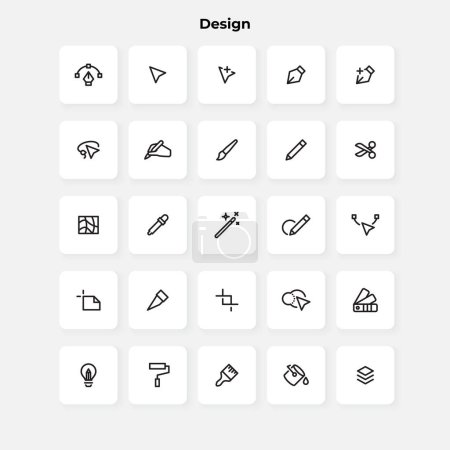 Illustration for Graphic design line icons set. Cursor, pencil, pen, scissors, eyedropper, mesh and other tools. - Royalty Free Image
