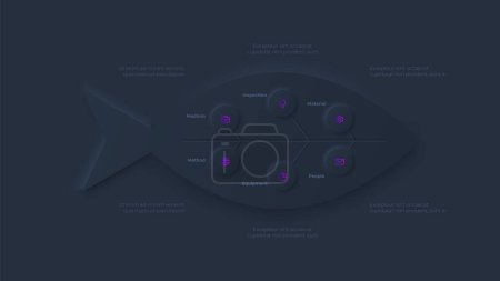 Illustration for Fishbone infographic template. Dark neumorphism element for business presentation concept. - Royalty Free Image