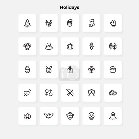 Illustration for Holidays line icons set. Christmas,thanksgiving day, Easter, valentines day and Halloween. - Royalty Free Image