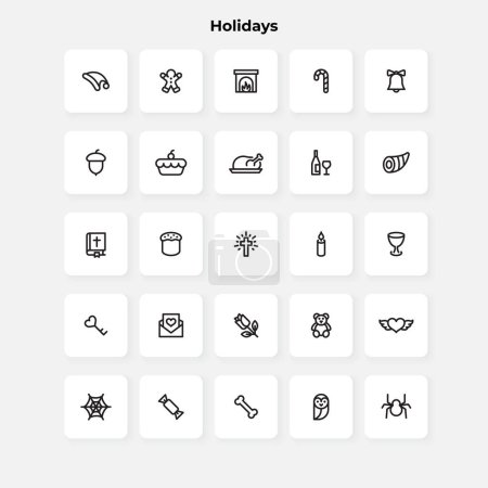 Illustration for Holidays line icons set. Christmas,thanksgiving day, Easter, valentines day and Halloween. - Royalty Free Image