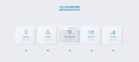 Illustration for Neumorphism timeline infographic. Skeuomorph concept with 5 options, parts, steps or processes. - Royalty Free Image