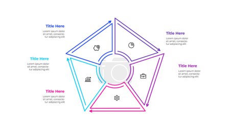 Illustration for Vector outline pentagon diagram divided into 5 options, steps or processes. Infographic template. - Royalty Free Image