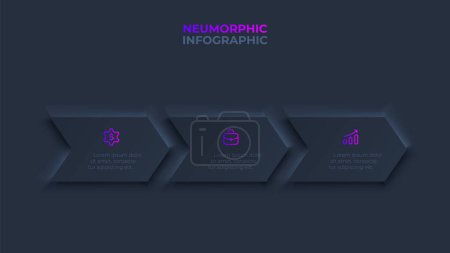 Illustration for Neumorphic vector arrows infographic with 3 options. Template for business neumorphism presentation. - Royalty Free Image