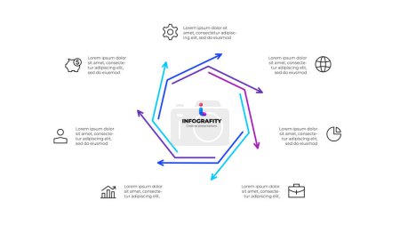 Illustration for Vector outline heptagon infographic cycle diagram with 7 options, steps, parts or processes. - Royalty Free Image