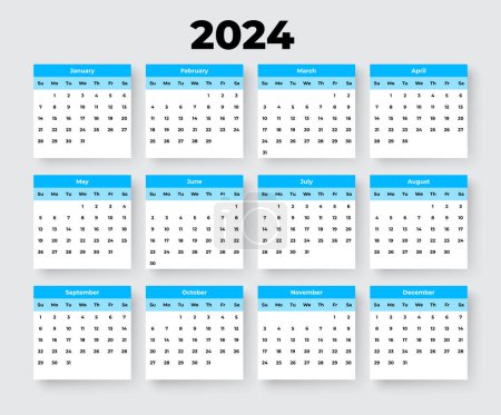 Illustration for Monthly calendar template for 2024 year. - Royalty Free Image