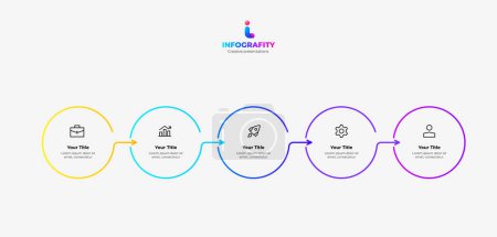 Illustration for Horizontal progress diagram with five outline elements. Concept of 5 steps of business timeline. Creative infographic design template. - Royalty Free Image