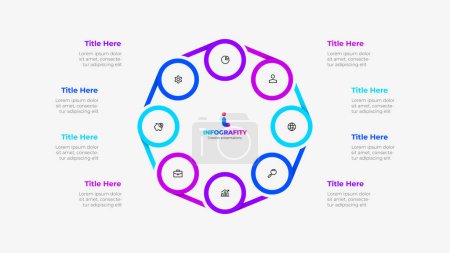 Illustration for Cycle octagon diagram with 8 options or steps. Slide for business infographic presentation. - Royalty Free Image