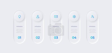 Illustration for Five vertical rounded elements for infographic. Neumorphism design template. - Royalty Free Image
