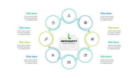 Illustration for Infographic element of cycle diagram template with 8 circles and icons. Linear vector illustration for business progress performance. - Royalty Free Image