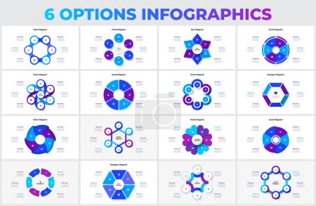 Illustration for Big set of vector hexagons, circles, arrows and abstract elements for cycle infographic with 6 options, steps or processes. - Royalty Free Image