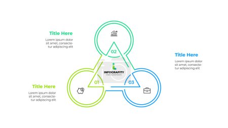 Illustration for Outline triangle diagram divided into 3 sectors. Design concept of three steps or parts of business cycle. Infographic design template. - Royalty Free Image