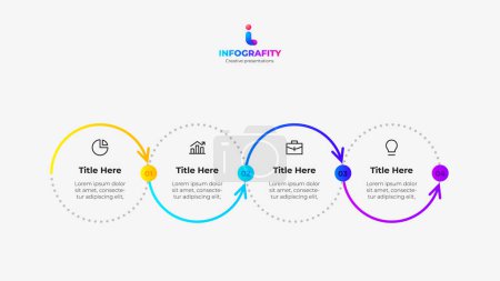 Illustration for Four circles for infographic timeline wit zigzag line. Presentation template with 4 steps, options or processes. - Royalty Free Image