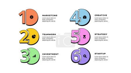 Illustration for Set of infographic banners with numbers from 1 to 6. Neobrutalism design style. - Royalty Free Image