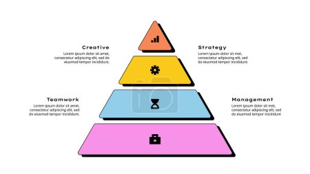 Téléchargez les illustrations : Pyramide infographique néobrutalisme. Visualisation des données d'entreprise avec 4 options. Concept de processus de développement. - en licence libre de droit