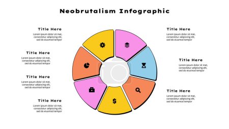 Illustration for Cycle neobrutalism diagram divided into 7 sectors. Circle infographic design template. - Royalty Free Image