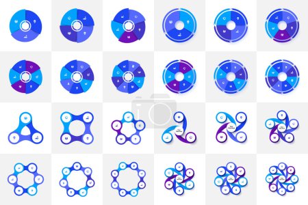 Illustration for Set of abstract elements for infographic. Template for cycle diagrams with 3, 4, 5, 6, 7 and 8 options, parts, steps or processes. - Royalty Free Image