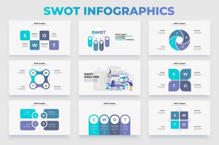 Illustration for Set of SWOT infographic templates for business presentation. Abstract diagrams and flat illustration. - Royalty Free Image