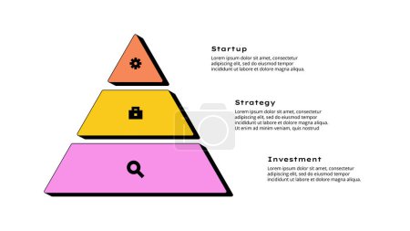Illustration for Neobrutalism pyramid infographic element with 3 options, steps or processes. Retro presentation template. - Royalty Free Image