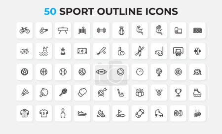 Illustration for Sport outline icons set. Basketball, bowling, fitness and other elements. Thin outline icons pack. - Royalty Free Image