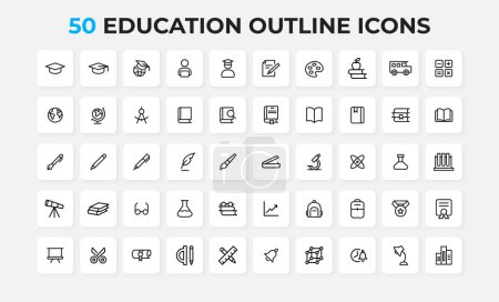 Illustration for Education line icons set. Academic cap, globe, books, pencil and other elements. Thin outline icons pack. - Royalty Free Image