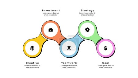 Illustration for Neobrutalism infographic with 5 circles. Business data visualization for presentation. - Royalty Free Image
