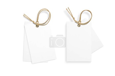 Set of two paper hang tags, price tags or cloth labels with string isolated on a white background. High resolution.