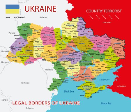 Illustration for Political map of Ukraine with borders of the regions. Administrative detailed map of Ukraine with cities, and regions.Vector illustration - Royalty Free Image
