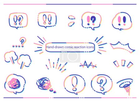 Illustration for Hand-drawn reaction icons_Cartoon expression icons_set - Royalty Free Image