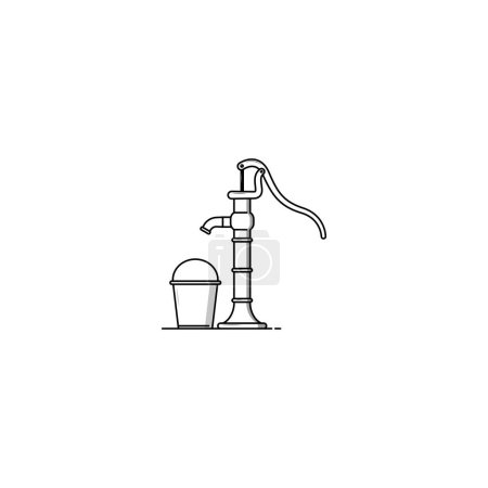 Ancienne pompe à eau et icône seau graphiques vectoriels isolés