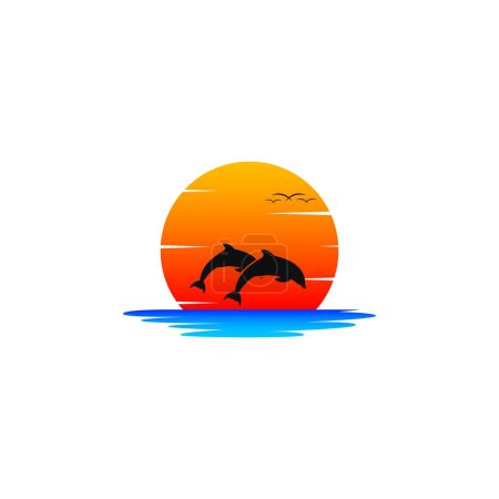 Téléchargez les photos : Dauphin avec logo coucher de soleil graphiques vectoriels - en image libre de droit