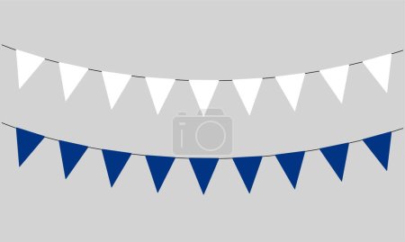Téléchargez les illustrations : Fête nationale de l'indépendance en Finlande, deux guirlandes de bruants, blanc et bleu, chaîne de drapeaux triangulaires pour fête en plein air, fanion, illustration vectorielle - en licence libre de droit