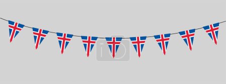 Jour de la souveraineté islandaise, guirlande de bruants, chaîne de drapeaux triangulaires pour fête en plein air, Islande, fanion, illustration vectorielle