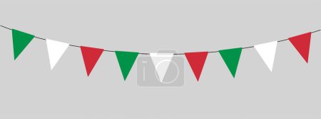 Téléchargez les illustrations : Italie, guirlande de bruants, chaîne de drapeaux triangulaires pour fête en plein air, fanion, illustration vectorielle simple de style rétro - en licence libre de droit