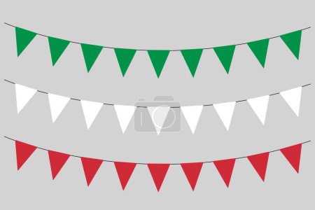 Téléchargez les illustrations : Italie, guirlande de bruants, chaîne de drapeaux triangulaires pour fête en plein air, fanion, illustration vectorielle simple de style rétro - en licence libre de droit