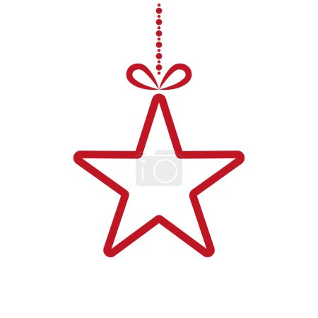 Téléchargez les illustrations : Étoile suspendue avec arc, décorations de Noël, élément de design rouge, illustration vectorielle simple - en licence libre de droit