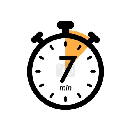 Ilustración de Seven minutes stopwatch icon, timer symbol, cooking time, cosmetic or chemical application time, 7 min waiting time simple vector illustration - Imagen libre de derechos