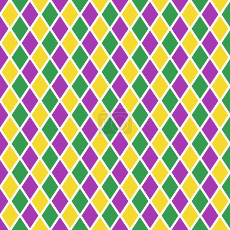 Ilustración de Patrón de mardi gras, patrón de vector sin costura arlequín, verde, púrpura y amarillo, decoración de vacaciones - Imagen libre de derechos