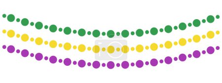 colgante mardi gras guirnalda de cuentas, púrpura, oro, cuentas verdes, borde vectorial, elemento decorativo simple para tarjeta, carnaval o celebración